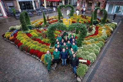 20 Gärtnerinnen und Gärtner des Europa-Park verwandelten den Sonnenplatz in ein schillerndes Kunstwerk.