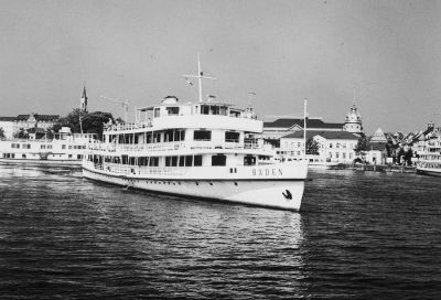 Historische Aufnahme des Motorschiffs „Baden“ im Konstanzer Hafen. Quelle: DB/Archiv Bodensee-Schiffsbetriebe